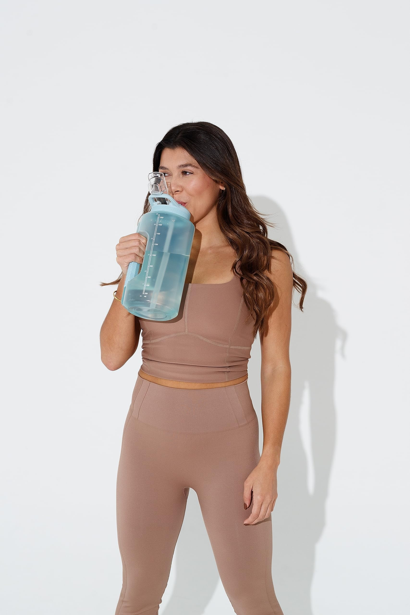 ZULU Goals 64oz Large Half Gallon Jug Water Bottle with Motivational Time Marker, Covered Straw Spout and Carrying Handle, Perfect for Gym, Home, and Sports Dusty Blue Plastic