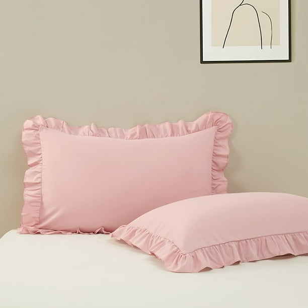 Set de 2 fundas de almohada Sewdudely, tamaño estándar, con volantes rosas