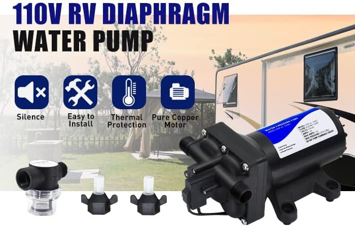 110V Fresh Water Circulating Pump 4GPM Pressure Increase Booster Pump 45 PSI Transfer Pump Self Priming on Demand Water Pump Diaphragm Pump Washdown Pump Inline Water Pump for Garden Hose…