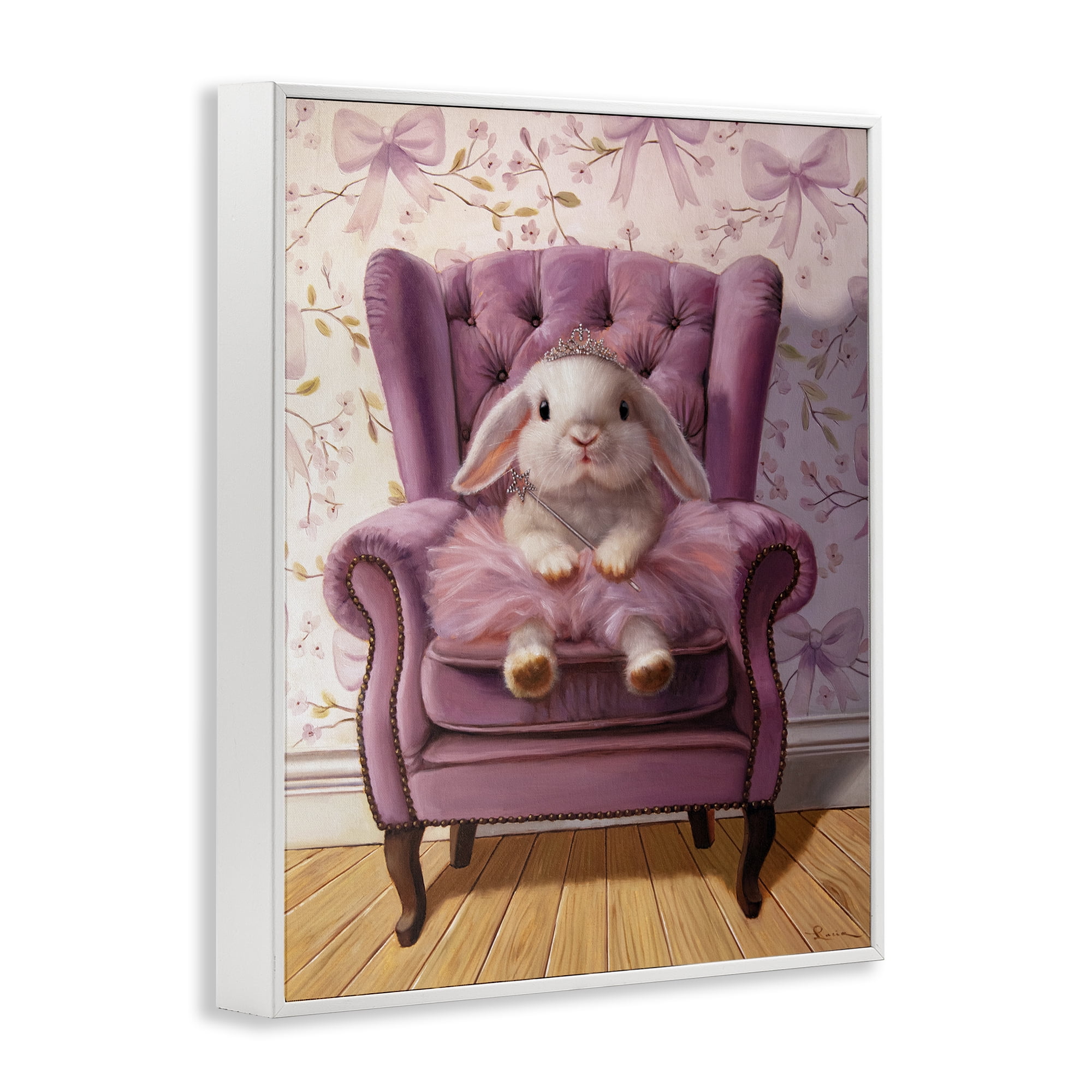 Pink Princess Tutu Bunny White Framed Giclee Art, design by Lucia Heffernan