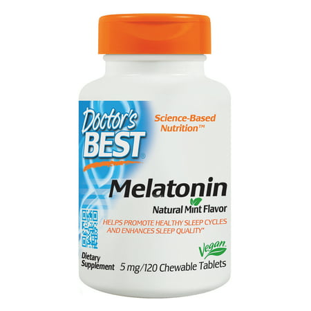 Doctor's Best Melatonin, Non-GMO, Vegan, Gluten Free, Helps Promote Healthy Sleep, 5 mg, 120 Chewable