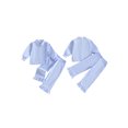 thumbnail image 2 of RUINIXCW Baby Girl 2Pcs Fall Outfits Long Sleeve Stripes Print Ruffle Shirt + Pants Set Toddler Clothes, 2 of 9