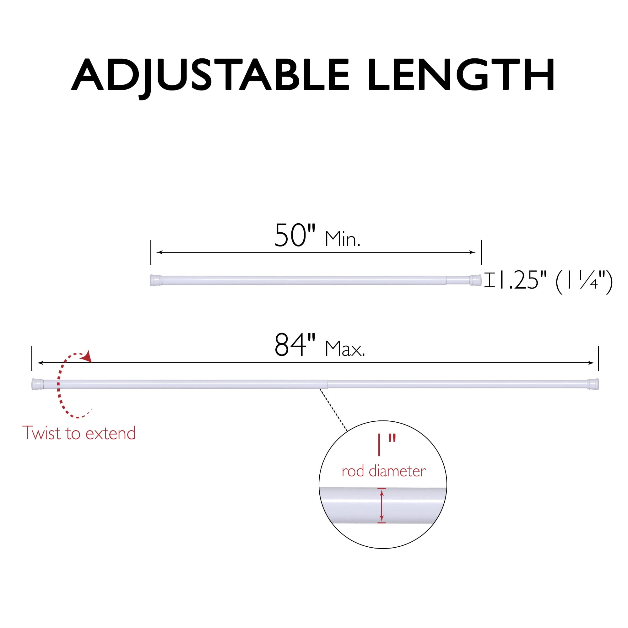 Design House Steel 50"-84" Expandable Tension Shower Curtain Rod