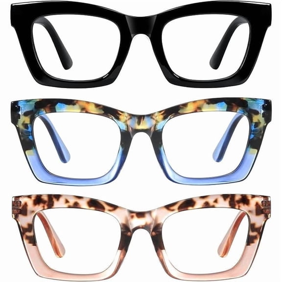 YESHUN Oprah Reading Glasses for Women-3Pack Blue Light Blocking Fashion Readers with Spring Hinge Computer Square Eyeglasses