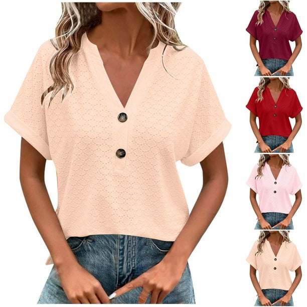 Sudadera con cremallera,Camiseta de cuello en V para mujer, informal, de manga corta, de poliéster suave, ideal para el hogar y el uso diario, sopatenor