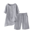 thumbnail image 5 of AHTJRT Plus Size Summer Sets for Women Cotton V Neck Short Sleeve Tops and Drawstring Shorts Casual Beachwear Vacation Travel Outfits Gray XL, 5 of 8