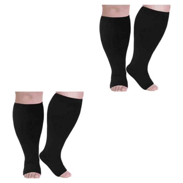 Calcetines de compresión Minnieouse Pantorrilla ancha Cuidado de la salud Duradero Color de piel exquisito Soporte hasta la rodilla Lavable Negro 2Conjunto 6XL