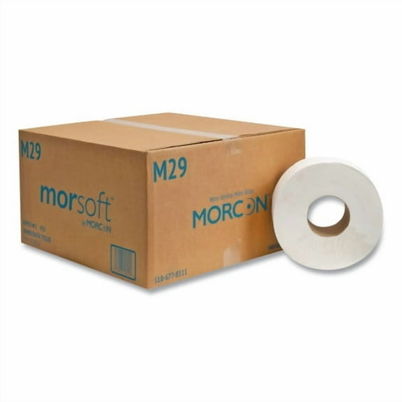 Morcon Paper Jumbo Bath Tissue, Septic Safe, 2-Ply, White, 3.3" x 700 ft, 12 Rolls/Carton