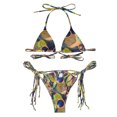thumbnail image 1 of Traje de baño estampado floral para mujer Conjunto de bikini atrevido de corte alto con cordón anudado y aros, 1 of 5