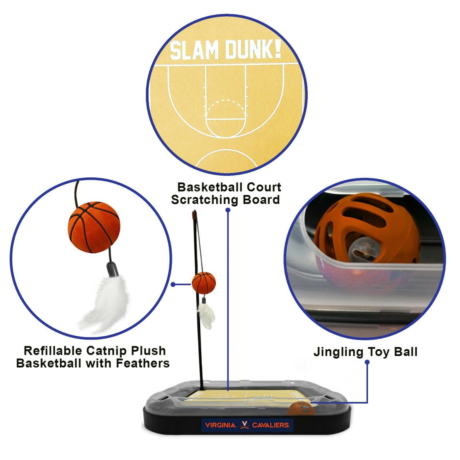 NCAA Virginia Cavaliers CAT Scratcher Mat Toy with Catnip Plush & Feather Cat Toy 5-in-1 Kitty Toy