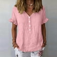 thumbnail image 2 of Ihhxva Plus Size Women's Linen Tops V-Neck Blouse Loose Fit Button Detail Flutter Sleeves Casual Summer Top Airy Flowy Tunic for Beach Vacation S-2XL, 2 of 8