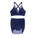 thumbnail image 5 of Tankini Swimsuits for Women High Wasited Solid Color Bikini 3Pcs Set Swimsuits Cruvy Mesh Swim Skirt Fashion Swimwear Dark Blue M, 5 of 5