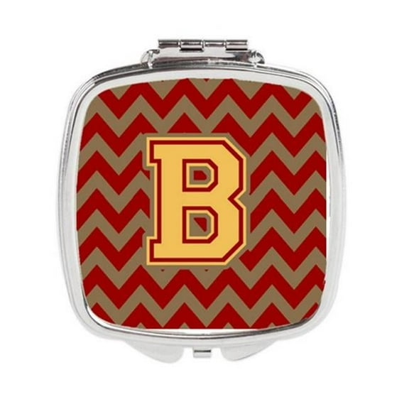 Carolines Treasures  Letter B Chevron Garnet & Gold Compact Mirror