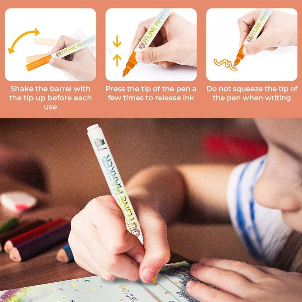 Dual-Line Highlighter, 2024 New Glitter Gel Double Line Outline Pen Sparkle Markers Colorful Art Pens for Writing, Scrapbooking, Coloring and, Journal Drawing, Greeting Cards (8 Pcs) (24 Pcs)