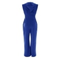 thumbnail image 7 of Women's Hooded Jumpsuit, Long Sleeve Front Zipper Romper with Pockets, Wide Leg Casual One Piece Outfit, Retro Sporty Streetwear and Loungewear​-Blue, 7 of 7