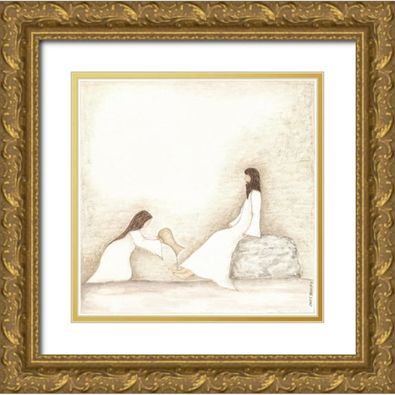 Shamp, Cindy 12x12 Gold Ornate Wood Framed with Double Matting Museum Art Print Titled - Woman Anoints Jesus with Perfume