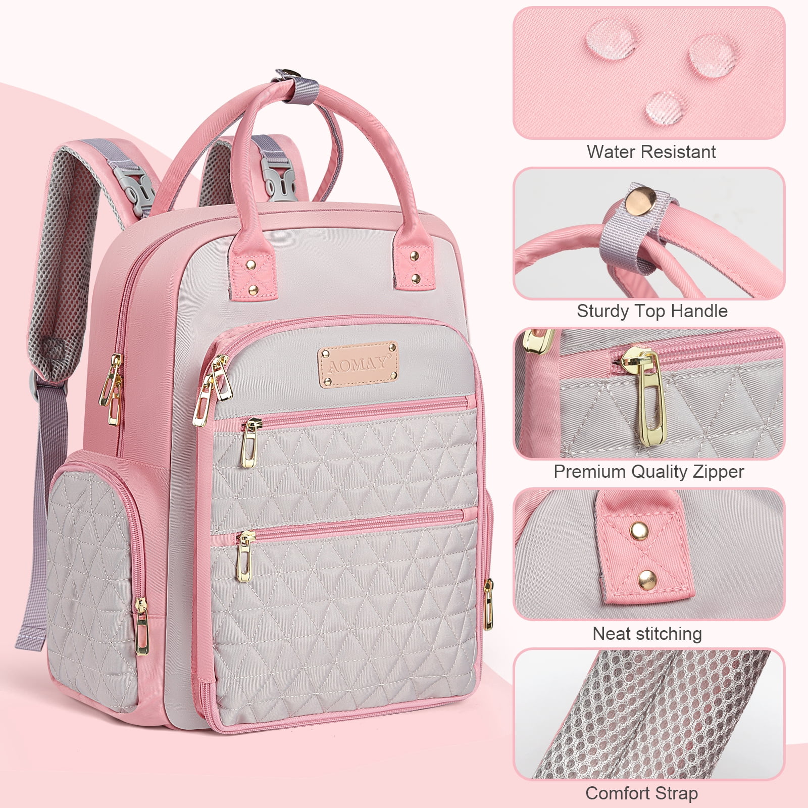 AOMAY Diaper Bag Backpack - Mommy bag for hospital, Travel backpacks, Large Capacity, Multifunctional