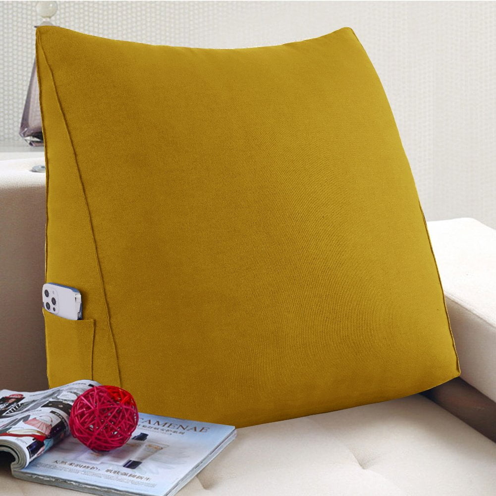 WOWMAX Linen PP-Cotton Filled Triangular Wedge Pillow Positioning Support Reading Backrest Cushion for Sofa Bed Day Bed and Upholstered Headboard with Removable and Washable Cover Yellow 23.5 Inches