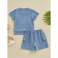 thumbnail image 4 of Suealasg Toddler Baby Boy 2Pcs Outfit Short Sleeve Front Pocket Tops + Elastic Waist Cargo Shorts Sets Newborn Boy Summer Clothes, 4 of 9
