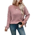 thumbnail image 2 of Female Casual Pullover Loose Bows Solid Color Round Neck Trendy Knit Long Sleeve Sweater Pink XL, 2 of 10