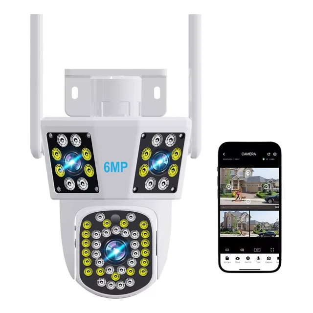 Cámara De Vigilancia Starcat® Wifi Ptz 6mp Con 3 Pantallas Color Blanco