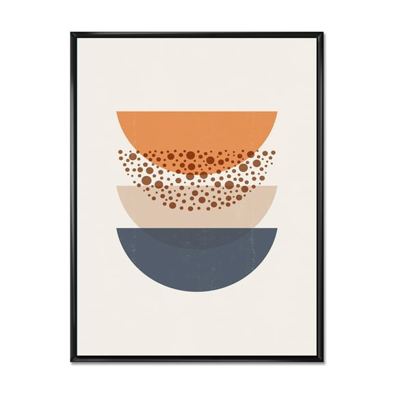 Designart 'Abstract Moon and Sun Geometrics In Blue & Orange' Modern Framed Canvas Wall Art Print