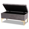 thumbnail image 2 of Baxton Studio Valere Grey Velvet Gold Finished Button Tufted Storage Ottoman, 2 of 11