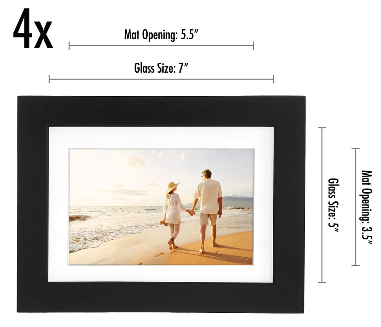 Americanflat 5x7 Picture Frame in Black Set of 4 - Displays 4x6 With Mat and 5x7 Without Mat - Composite Wood with Shatter Resistant Glass - Horizontal and Vertical Formats for Wall and Tabletop