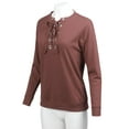thumbnail image 4 of Women's Casual Solid Long Sleeve Front Lace Up Neck French Terry Top, 4 of 4