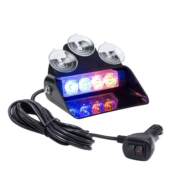 SolarBlast SBWL14 4W AMBER BLUE LED Warning Strobe Dash Light [32 Flash Modes] [Adjustable Angle] [Suction Cups] Flashing Emergency Dash Windshield Light for Volunteer Firefighter Vehicles