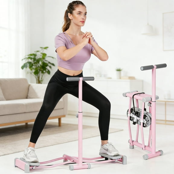 Naipo Ski Exercise Machine Ski Machine With 4 Level Adjustable Handles Leg Exerciser Foldable Fitness equipment for Home Gym Pink