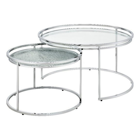 Bowery Hill Metal Glass Top 2-Piece Nesting Tables Set in Chrome