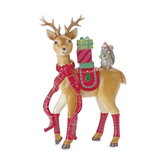 Melrose 10" Reindeer and Squirrel with Gifts Christmas Tabletop Figurine