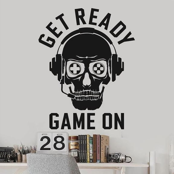 Skull Gamer Wall Decal Player Headphones Playroom Game Zone Kids Boys Bedroom Home Decor Window Vinyl Stickers Art Mural 42x33cm