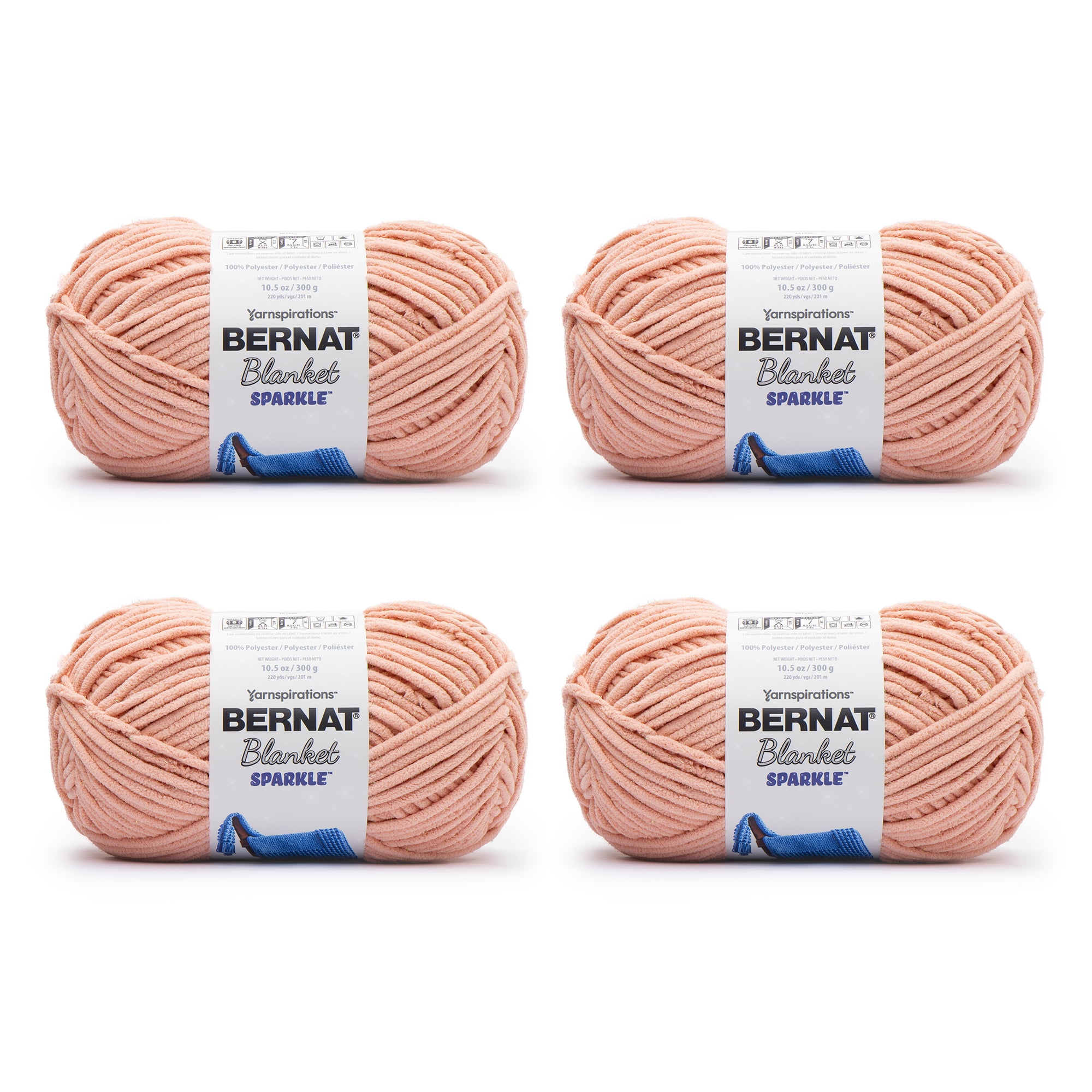Bernat® Blanket Sparkle™ #6 Super Bulky Polyester Yarn, Muted Coral Sparkle 10.5oz/300g, 220 Yards (4 Pack)