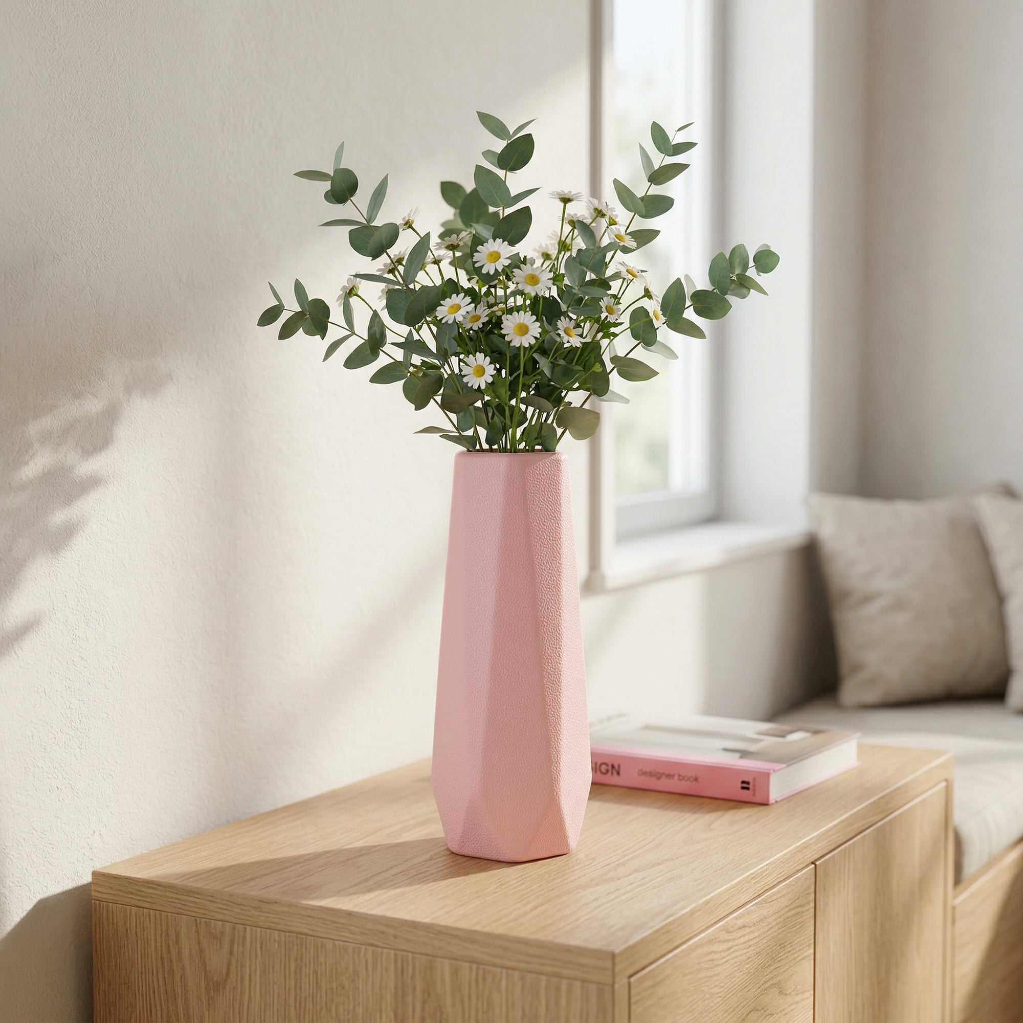 Unique Bargains Slim Bud Vase for Single Stem Blooms Decor Pink 2.8"L x 2.8"W x 7.9"H