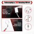 thumbnail image 3 of TOOLEAGUE 7Pcs Telescoping Magnetic Pickup Tool Set, Extendable LED Flashlight,Round & Square 360&Acirc;&deg; Inspection Mirror for Men Mec, 3 of 7