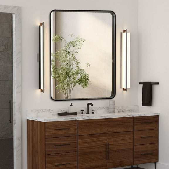 24x32 Inch Metal Framed Mirror for Wall, Large Rounded Rectangle Mirror, Anti-Rust, Tempered Glass, Hangs Horizontally or Vertically