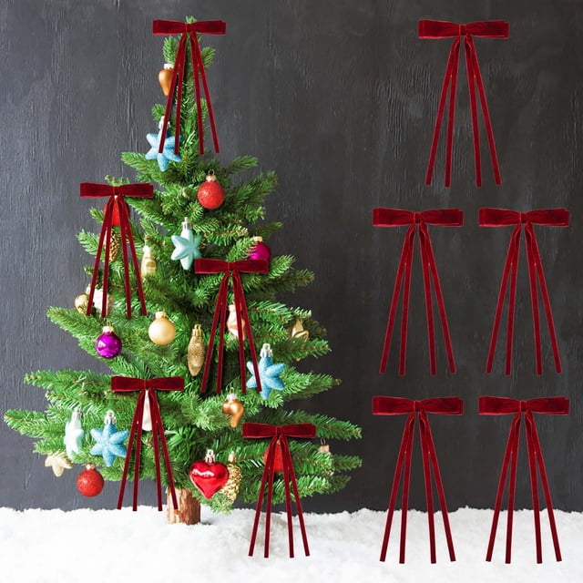 5 Pcs Nœuds de Noël, Nœuds Festifs Rouges, Texture Veloutée, pour Arbre et Emballage, Déco de Mariage et de Fête, Nœuds pour Cadeaux et Bricolage, Accents de Déco pour la Maison, Ihhxbz