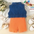 thumbnail image 5 of TAIAOJING Toddler Baby Girls Outfits Children Sleeveless Solid Rib Bodysuit Summer Lapel Denim Coat Two Cute Clothes Set For 4-5 Years, 5 of 9