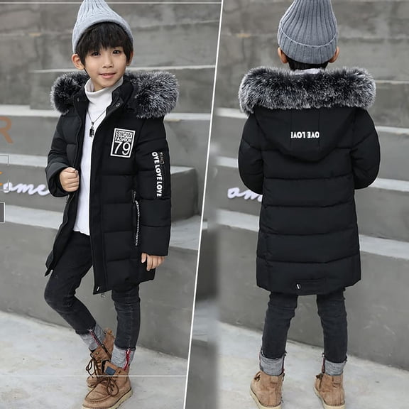 EnJoCho Boys Water 𝖱esistant Winter Coat Warm Quilted Puffer Jacket Hooded Parka Thicken Down Outerwear Snow Insulated Cold Weather Apparel Windproof Ski Jacket Coat