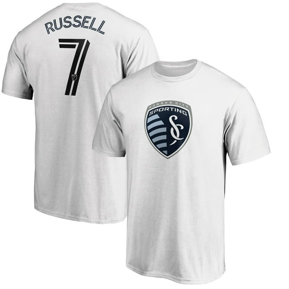 Men's Johnny Russell White Sporting Kansas City Authentic Stack Player Name & Number T-Shirt
