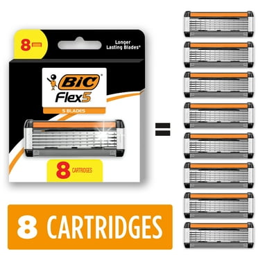 BIC Flex 5 Refillable 5 Blade Razor Cartridges for Men, 8 Cartridges for Manual Shaving Razors