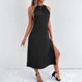 thumbnail image 3 of Women's Sleeveless Round Neck Split Hem Dress - Flowy Casual Summer Party Outfit - Loose Fit - XS-XXL Sizes, 3 of 8