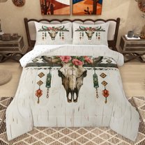 Homewish Vintage Bull Skull Full Size Comforter Sets,Country Farmhouse Lodge Bedding Comforter Set,Boho Tribal Bedding Sets For Teens,Ultra Soft Home Decor Reversible,3pcs