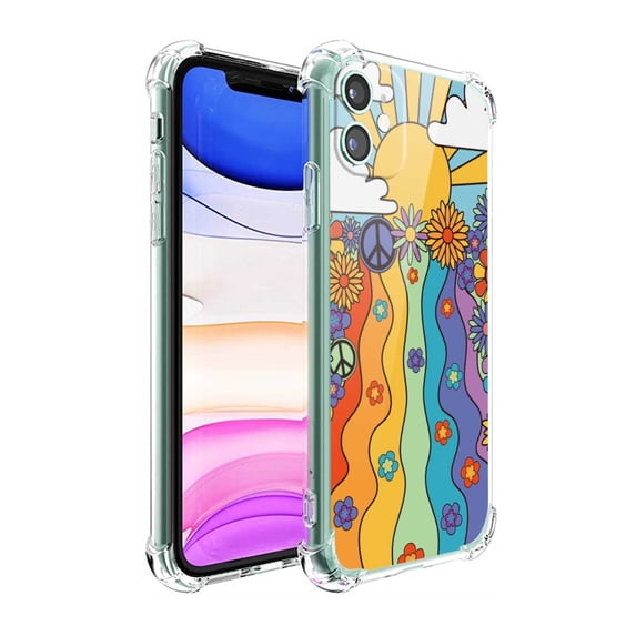 Vintage Hippie Groovy Print Case Compatible with iPhone 12,Aesthetic Art Design TPU Full Cover Shock-proof Case