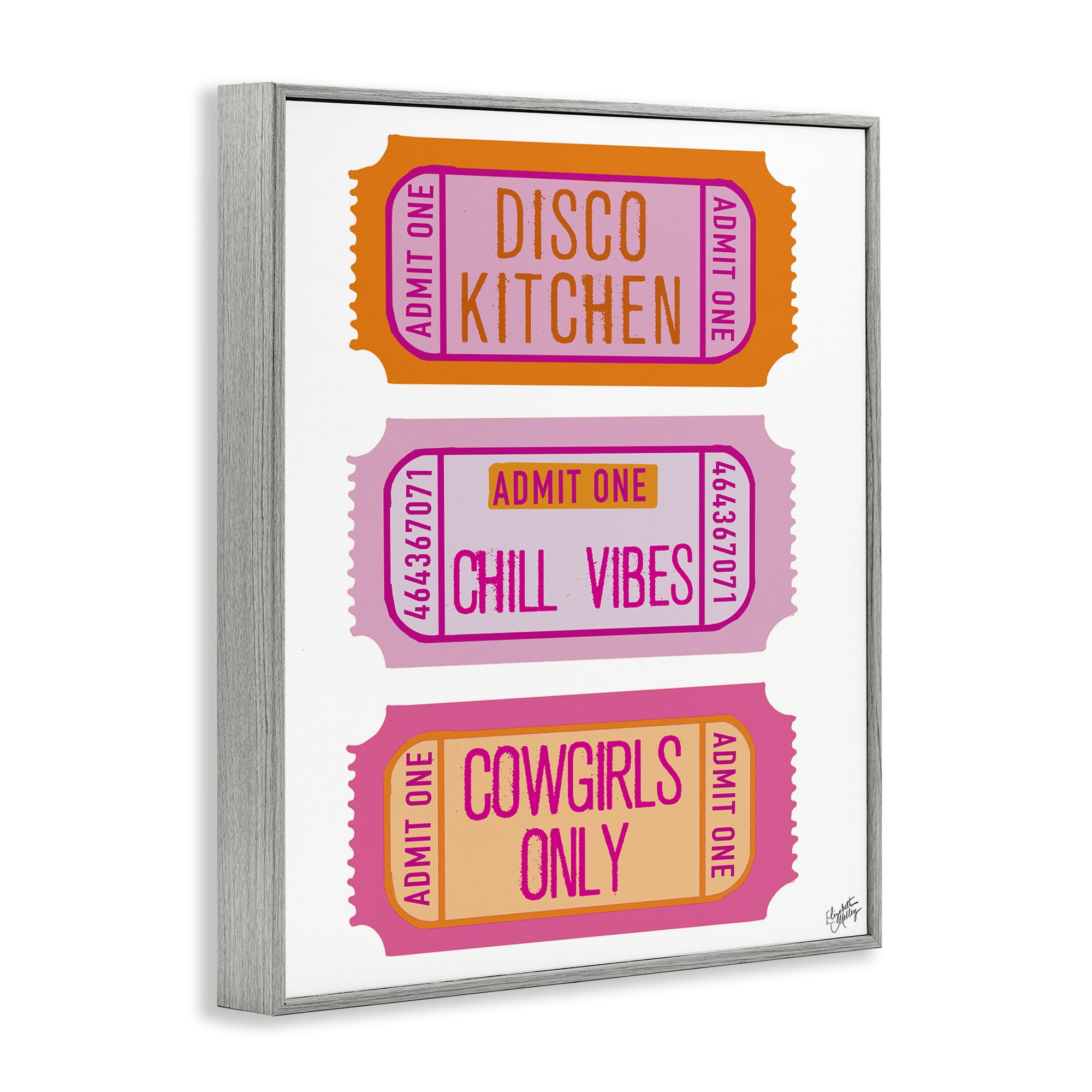 Stupell Industries Disco Cowgirl Ticket Phrases Gray Framed Giclee Art, design by Elizabeth Medley