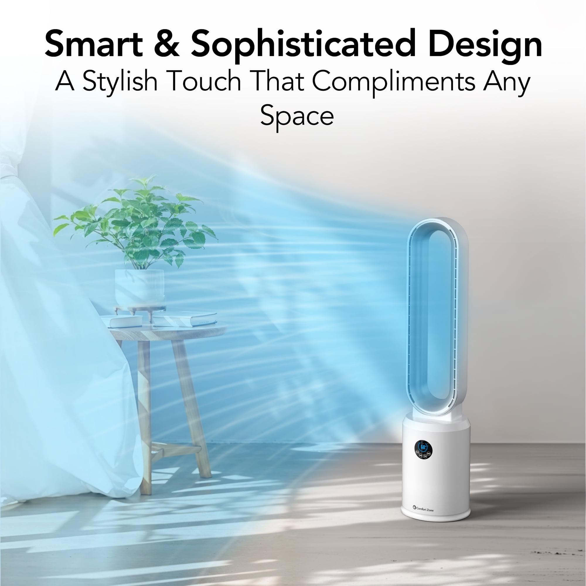 Comfort Zone 40" Bladeless Tower Fan with Remote Control, 9H Timer, White