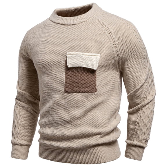 IROINNID Men's Crew Neck Knit Sweater Long Sleeve Raglan Pullover with Contrast Color Chest Pocket Casual Winter Warm Soft Stretch Everyday Essential Top