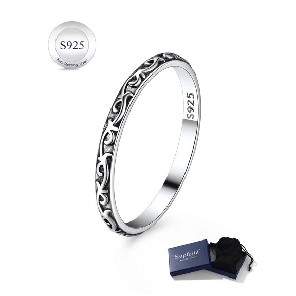 Suplight 925 Sterling Silver Celtic Knot Band Ring, 2MM Thin Vintage Finger Thumb Ring for Women